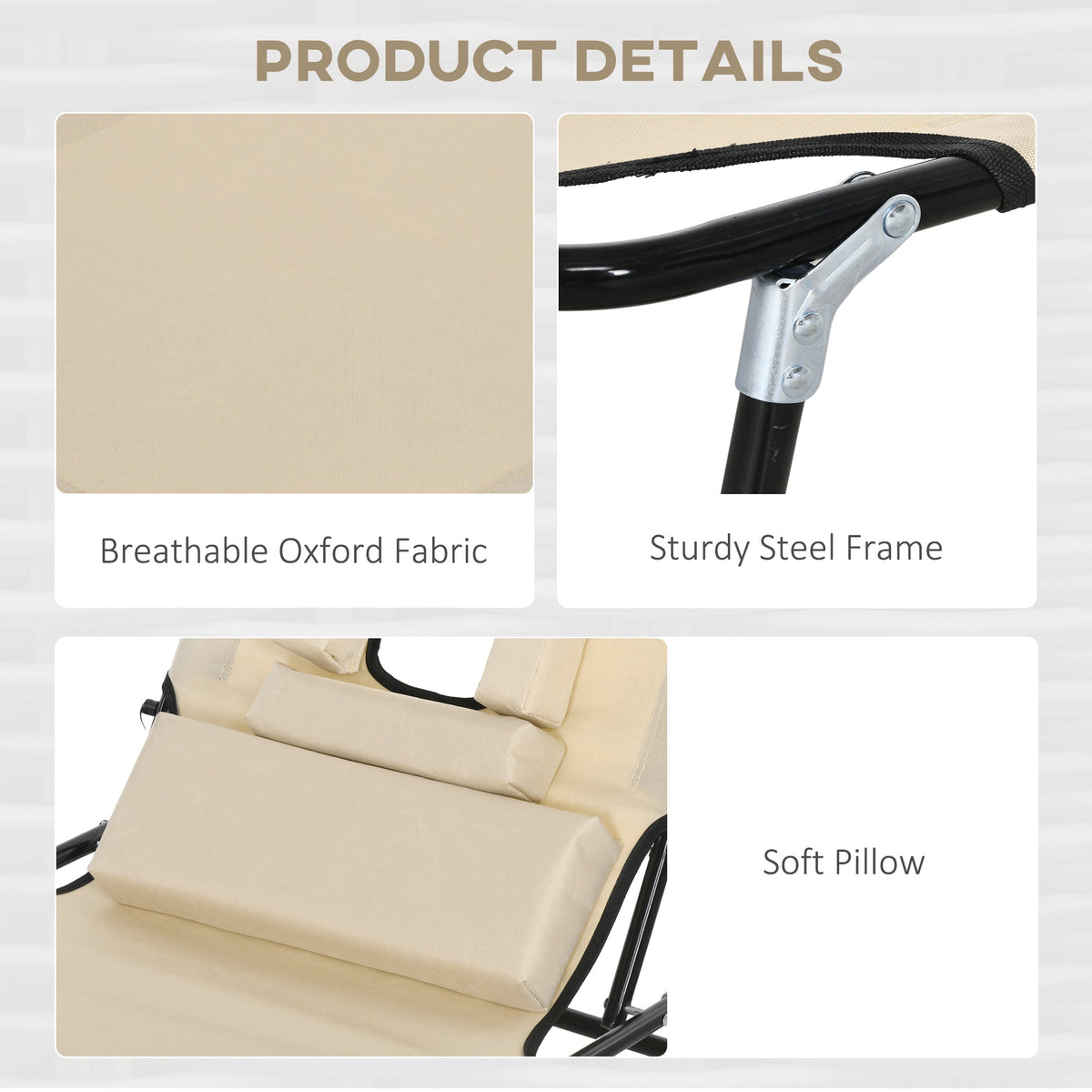 2pcs Adjustable Outdoor Lounge Chairs with Face Hole, Beige