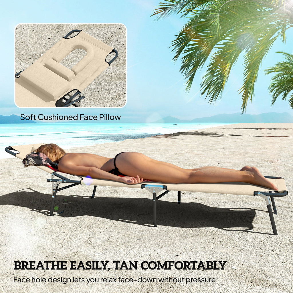 2pcs Adjustable Outdoor Lounge Chairs with Face Hole, Beige