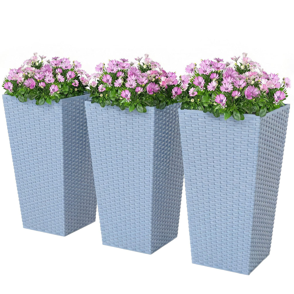 3 Piece 24" Tall Planters with Drainage Holes, Light Gray
