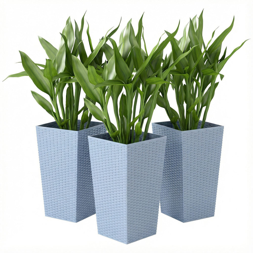3 Piece 24" Tall Planters with Drainage Holes, Light Gray