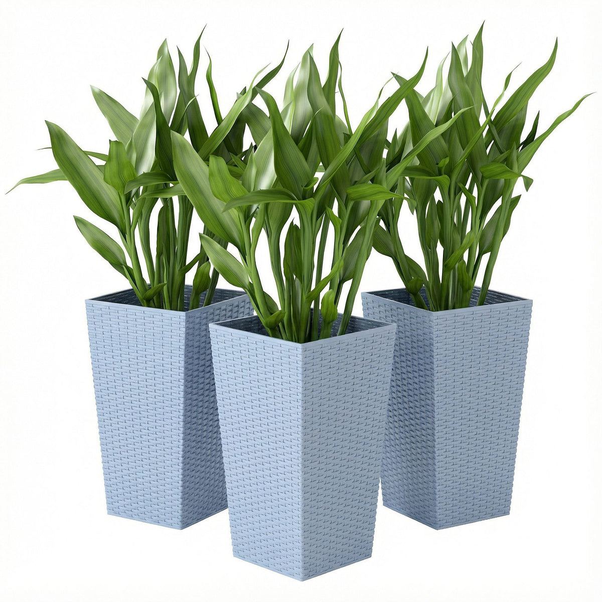 3 Piece 24" Tall Planters with Drainage Holes, Light Gray