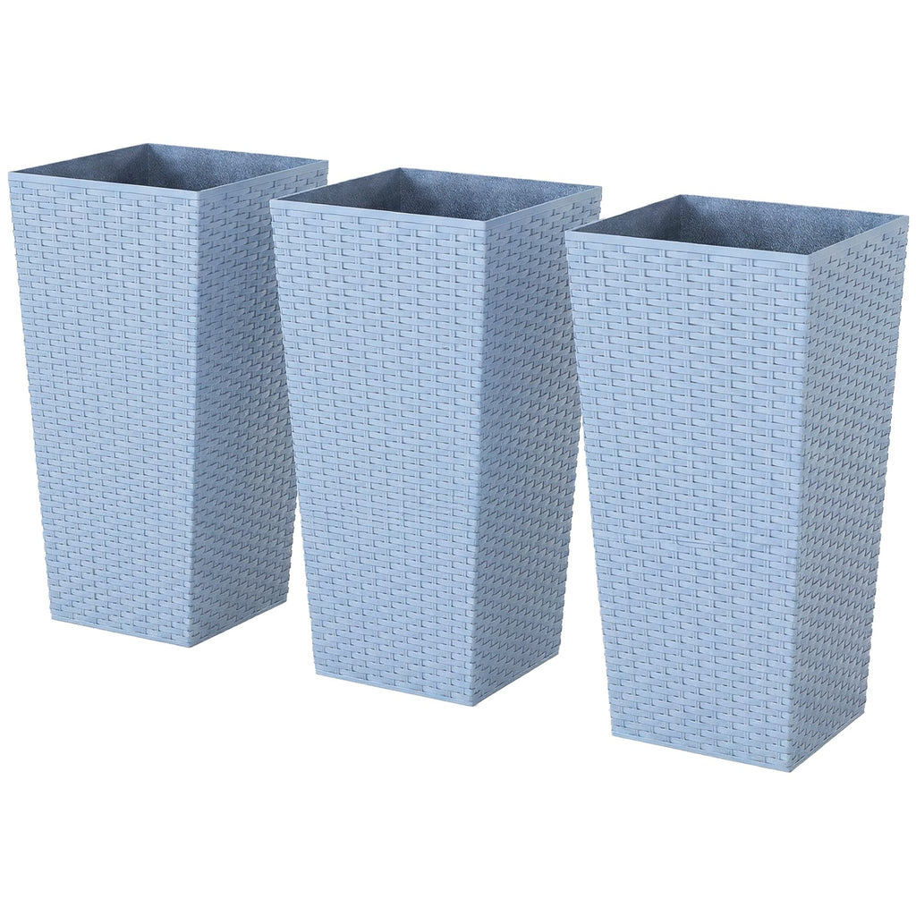 3 Piece 24" Tall Planters with Drainage Holes, Light Gray
