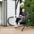 Hanging Egg Chair with Stand, Thick Cushion and Cup Holder, Grey