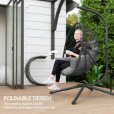 Hanging Egg Chair with Stand, Thick Cushion and Cup Holder, Grey