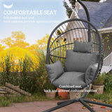 Hanging Egg Chair with Stand, Thick Cushion and Cup Holder, Grey