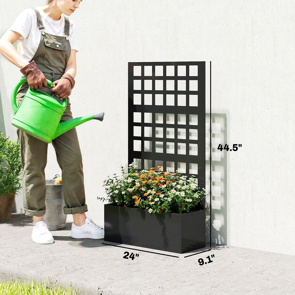 24" x 9" x 44.5" Raised Garden Bed with Trellis and Drainage, Black