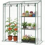 Mini Greenhouse with 3 Shelves and 2 Roll-up Doors, 56.3" x 17.7" x 59.4"