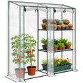 Mini Greenhouse with 3 Shelves and 2 Roll-up Doors, 56.3" x 17.7" x 59.4"
