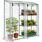 Mini Greenhouse with 3 Shelves and 2 Roll-up Doors, 56.3" x 17.7" x 59.4"
