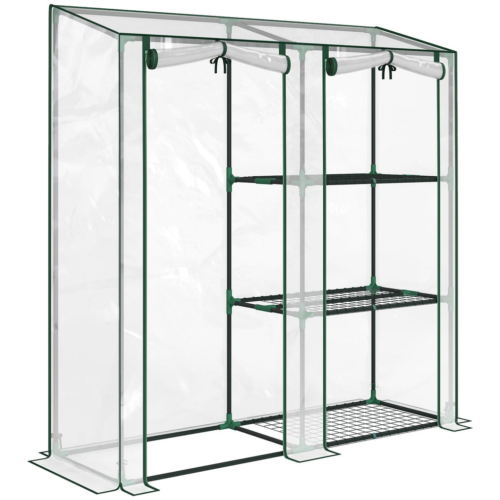 Mini Greenhouse with 3 Shelves and 2 Roll-up Doors, 56.3" x 17.7" x 59.4"