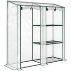 Mini Greenhouse with 3 Shelves and 2 Roll-up Doors, 56.3" x 17.7" x 59.4"
