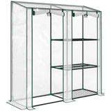 Mini Greenhouse with 3 Shelves and 2 Roll-up Doors, 56.3" x 17.7" x 59.4"