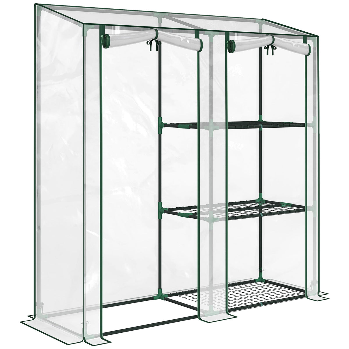 Mini Greenhouse with 3 Shelves and 2 Roll-up Doors, 56.3" x 17.7" x 59.4"