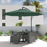 3 m Banana Parasol with Crank Handle, 8 Ribs & Cross Base, Dark Green
