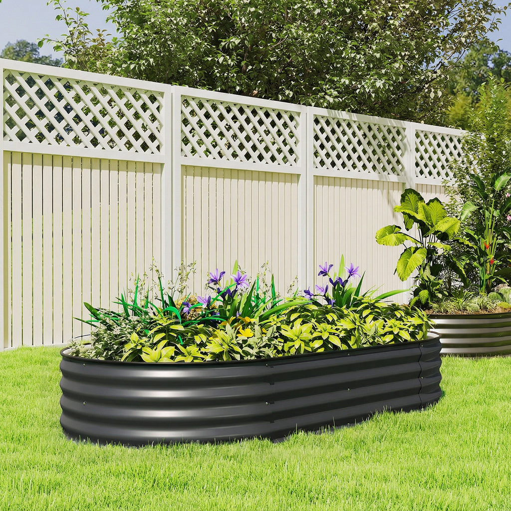 180 x 90 x 30 cm Galvanised Raised Garden Bed with Safety Edging, Dark Grey