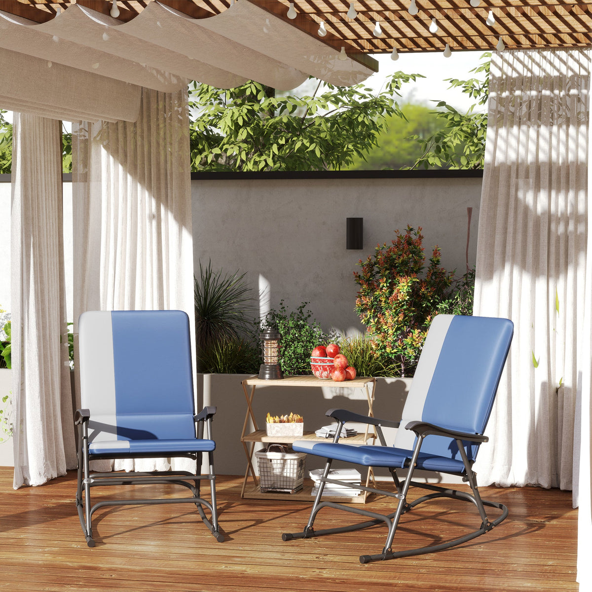 2-Piece Folding Outdoor Rocking Chairs, Dark Blue