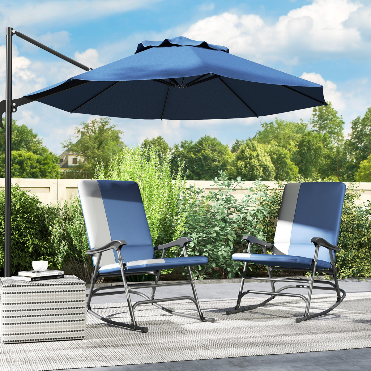 2-Piece Folding Outdoor Rocking Chairs, Dark Blue