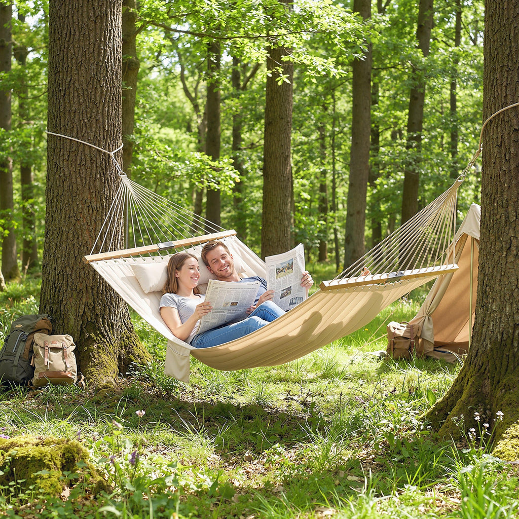 200 x 140 cm Double Hammock with Pillow and Pad, Cream White
