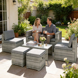 6 Piece Rattan Nesting Patio Set with Loveseat and Footstools, Dark Grey