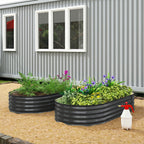 180 x 90 x 30 cm Galvanised Raised Garden Bed with Safety Edging, Dark Grey