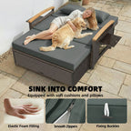 Rattan Daybed with Adjustable Backrest, Storage Ottoman, Mixed Gray