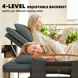 Rattan Daybed with Adjustable Backrest, Storage Ottoman, Mixed Gray