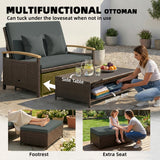 Rattan Daybed with Adjustable Backrest, Storage Ottoman, Mixed Gray