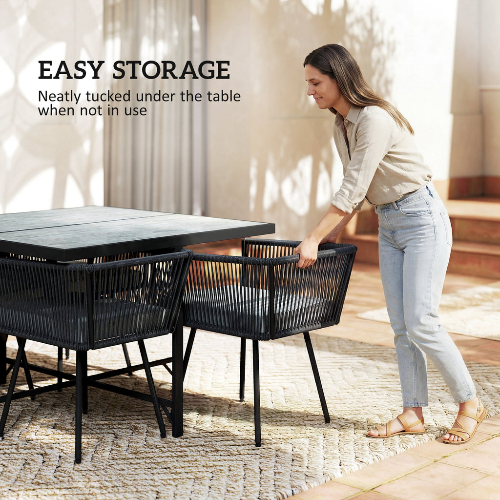 5 Piece Rattan Garden Dining Set with Stackable Chairs, Light Grey