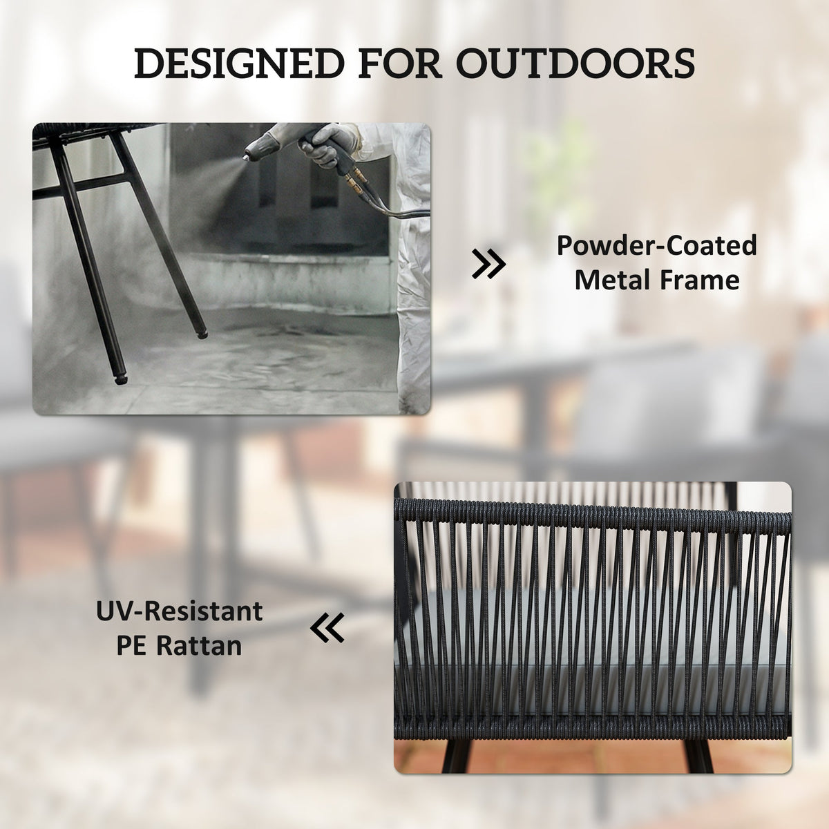5 Piece Rattan Garden Dining Set with Stackable Chairs, Light Grey