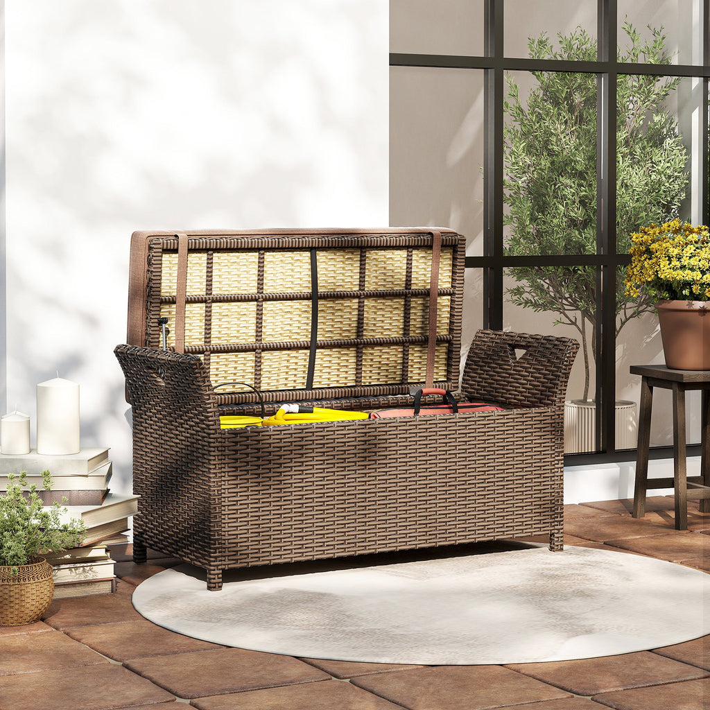 2-in-1 Patio Wicker Storage Bench, 29 Gallon with Cushion, Tan