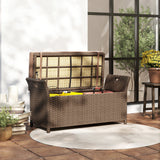 2-in-1 Patio Wicker Storage Bench, 29 Gallon with Cushion, Tan
