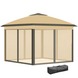 11' x 11' Pop Up Canopy with Double Roof and Mesh Sidewalls, Beige