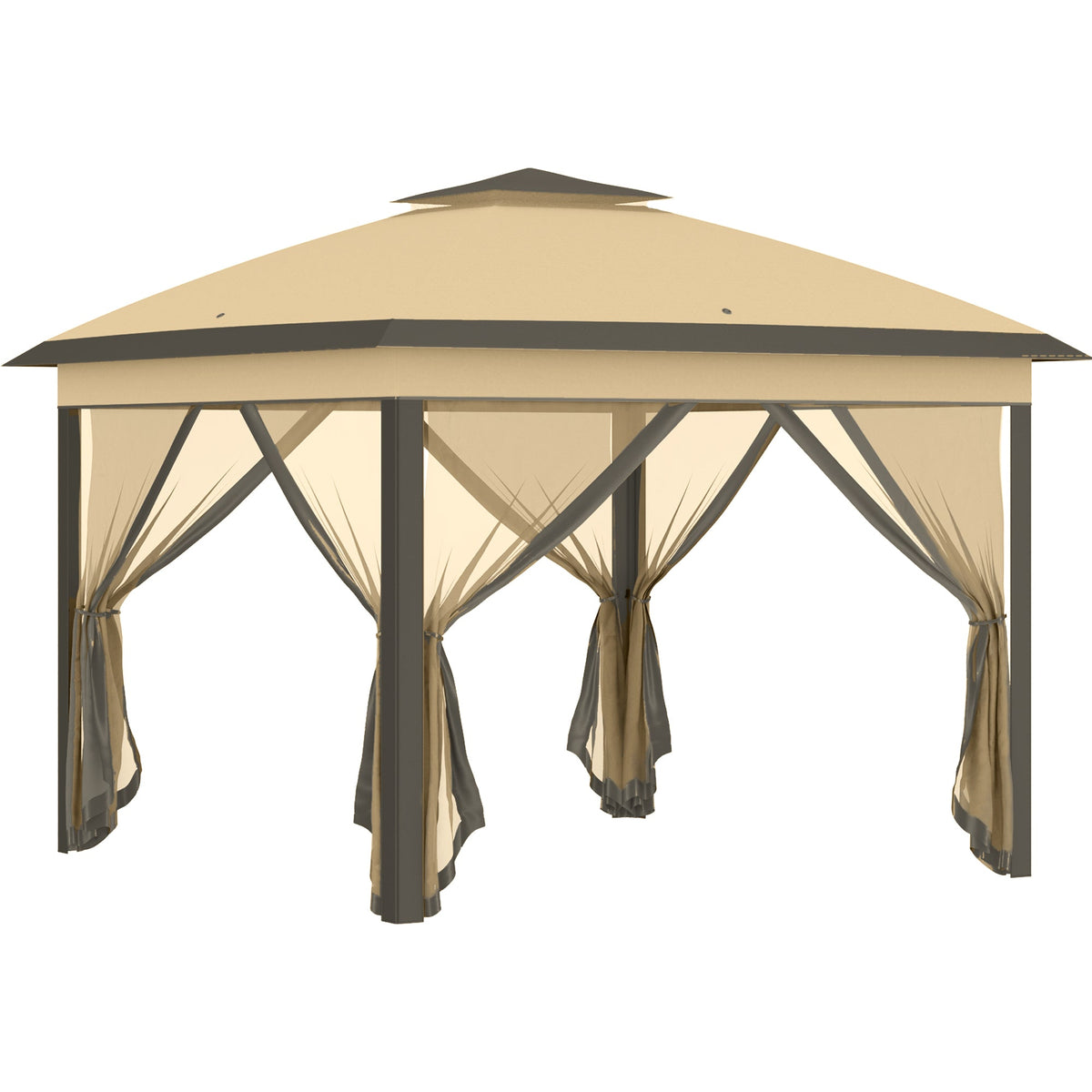 11' x 11' Pop Up Canopy with Double Roof and Mesh Sidewalls, Beige