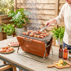 Folding Portable Charcoal BBQ Grill with Handle and Foldable Legs, Orange