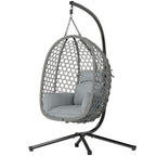 Hanging Egg Chair, Rattan with Stand, Safety Strap & Foldable Basket, Dark Grey