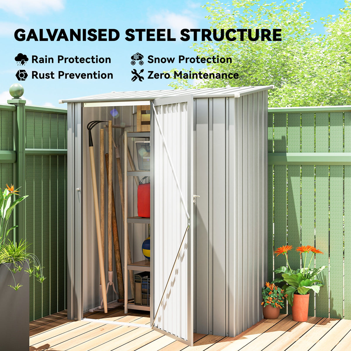 5ft x 3ft Garden Storage Shed with Sloped Roof and Lockable Door