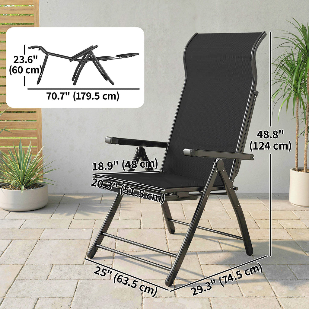 Set of 2 Folding Patio Chairs with Footrest and 5-Position Recline, Black