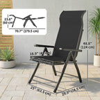 Set of 2 Folding Patio Chairs with Footrest and 5-Position Recline, Black
