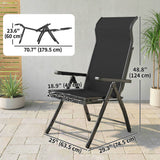 Set of 2 Folding Patio Chairs with Footrest and 5-Position Recline, Black