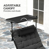 Folding Chaise Lounge Chair with Cushion, Sun Shade and Headrest, Dark Grey