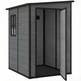 4 x 5FT Plastic Lean-to Garden Shed with Floor, Wood-Effect