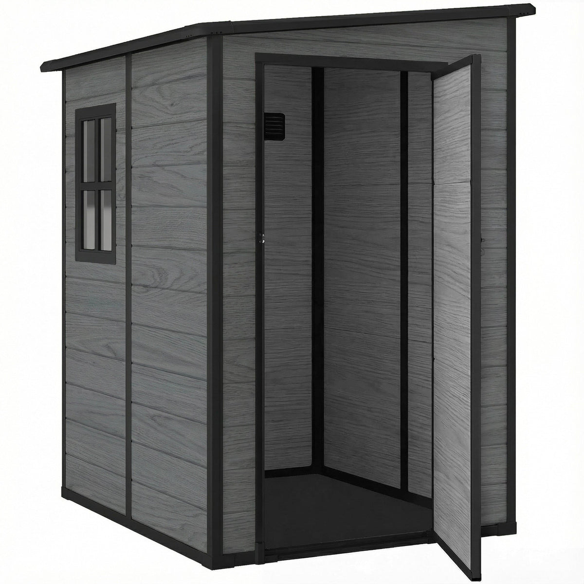 4 x 5FT Plastic Lean-to Garden Shed with Floor, Wood-Effect