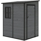 4 x 5FT Plastic Lean-to Garden Shed with Floor, Wood-Effect