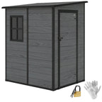 4 x 5FT Plastic Lean-to Garden Shed with Floor, Wood-Effect