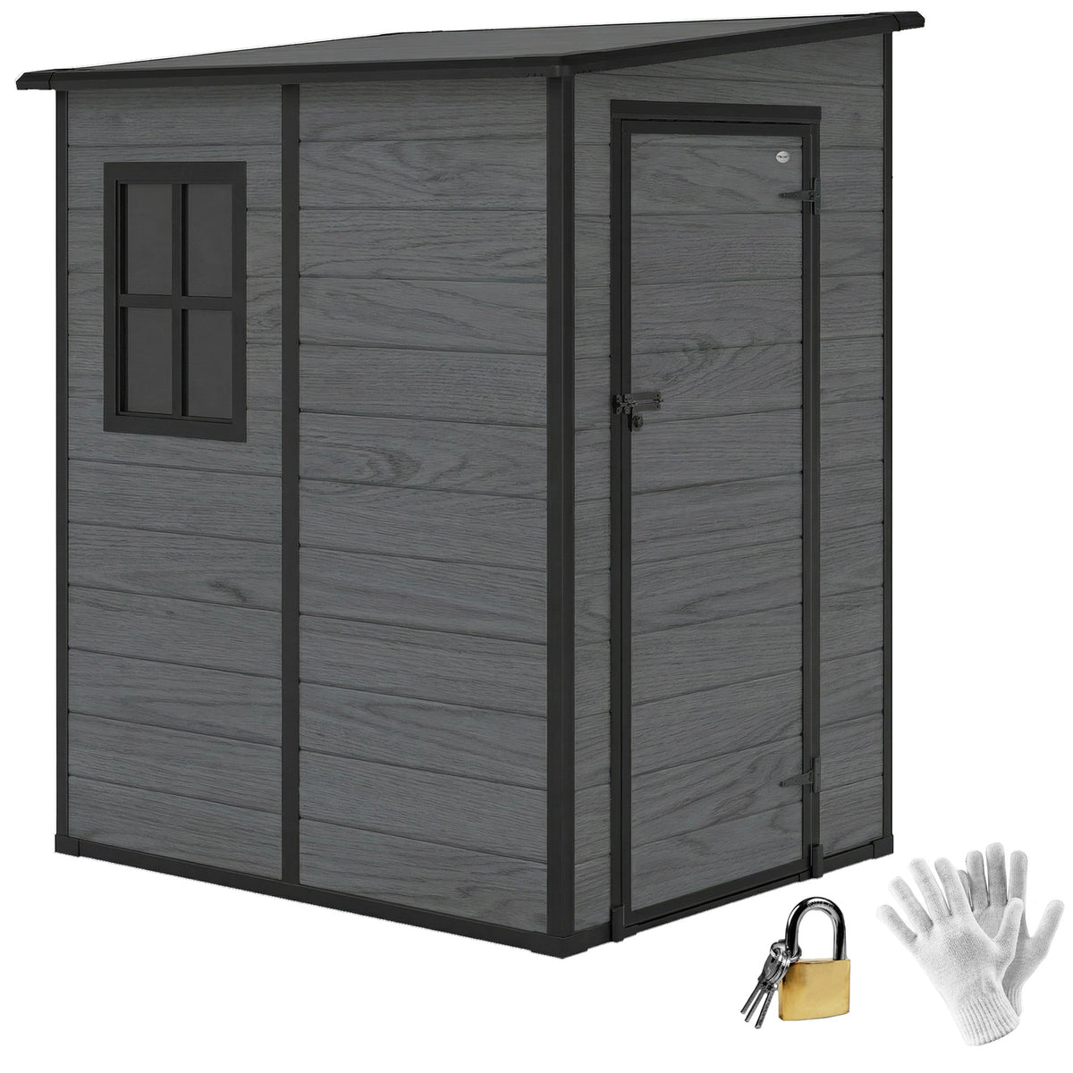 4 x 5FT Plastic Lean-to Garden Shed with Floor, Wood-Effect