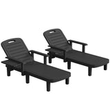 Set of 2 Resin Sun Loungers with Foldable Side Table, Black