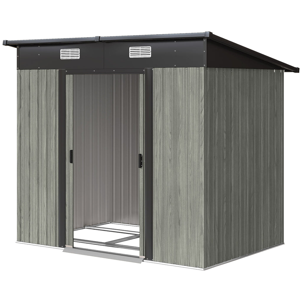 7 x 4 ft Lean-To Metal Shed with Foundation Kit for Bike & Mower, Light Grey