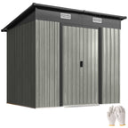 7 x 4 ft Lean-To Metal Shed with Foundation Kit for Bike & Mower, Light Grey