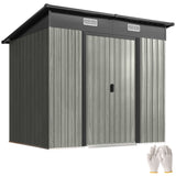 7 x 4 ft Lean-To Metal Shed with Foundation Kit for Bike & Mower, Light Grey