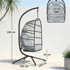 Hanging Egg Chair with Stand, Metal Frame and Adjustable Height, Dark Grey